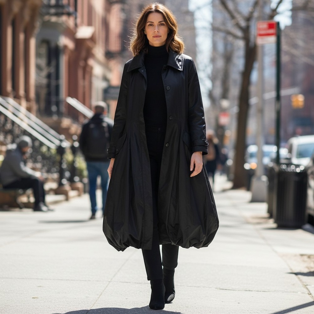 Monroe & Main Black Bubble-Hem Trench Coat 3X distinctive fit-and-flare belted